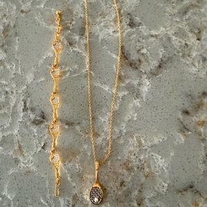 Gold Tennis Bracelet and Pendant Necklace Set - Women Jewelry